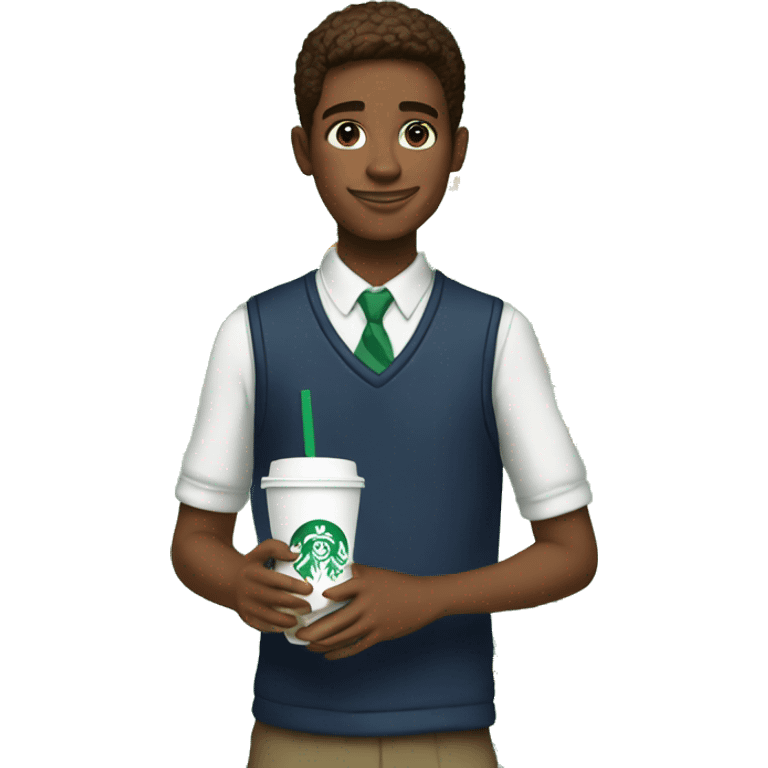 preppy kid holding starbuck emoji