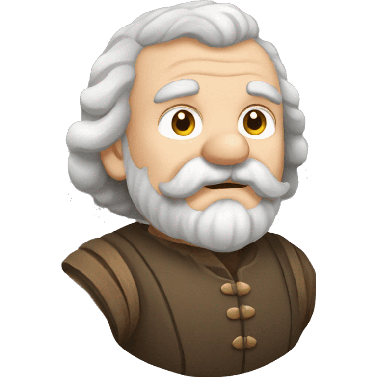 Short pudgy old man over enthusiastic face bald forehead long wavy gray and brown hair moustache Shakespearean dress vintage clothes hamlet emoji