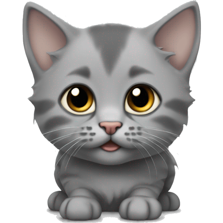 A small grey Scottish kitten with a cute muzzle emoji