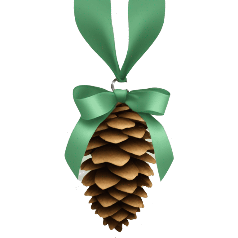 pine cone hung upside down on Sage light green ribbon emoji