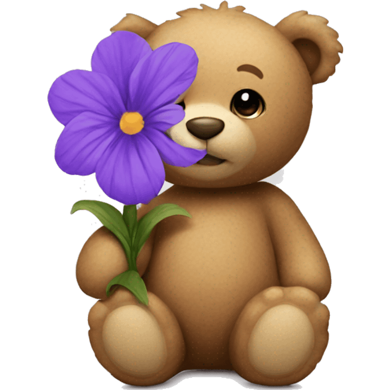 Teddy bear with purple flower emoji