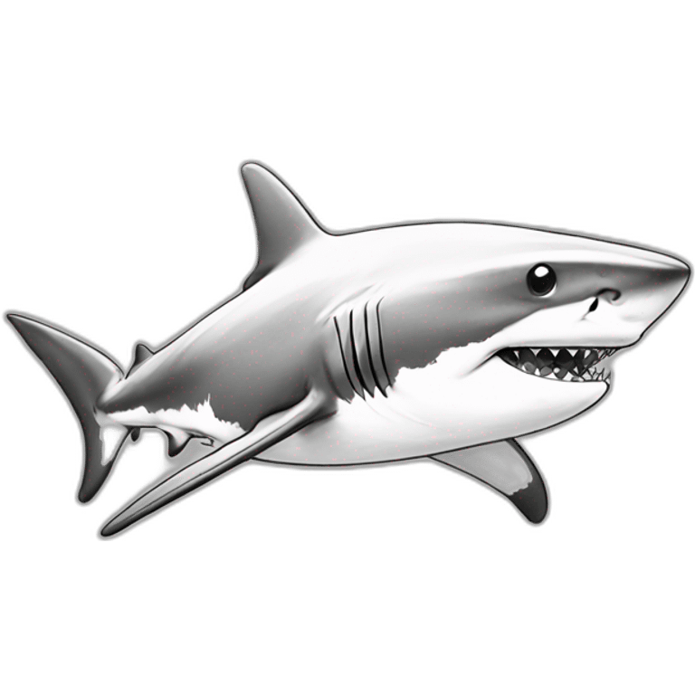 shark standing with a (camouflage cap) on its head,black and white,cartoon,sketched,sketch emoji