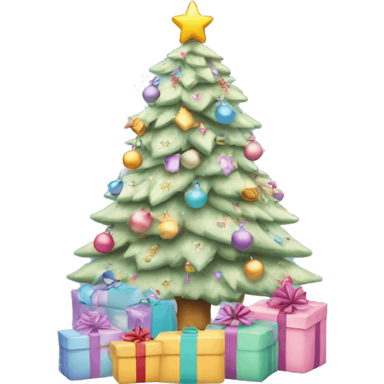 Pastel Christmas tree with presents under it emoji