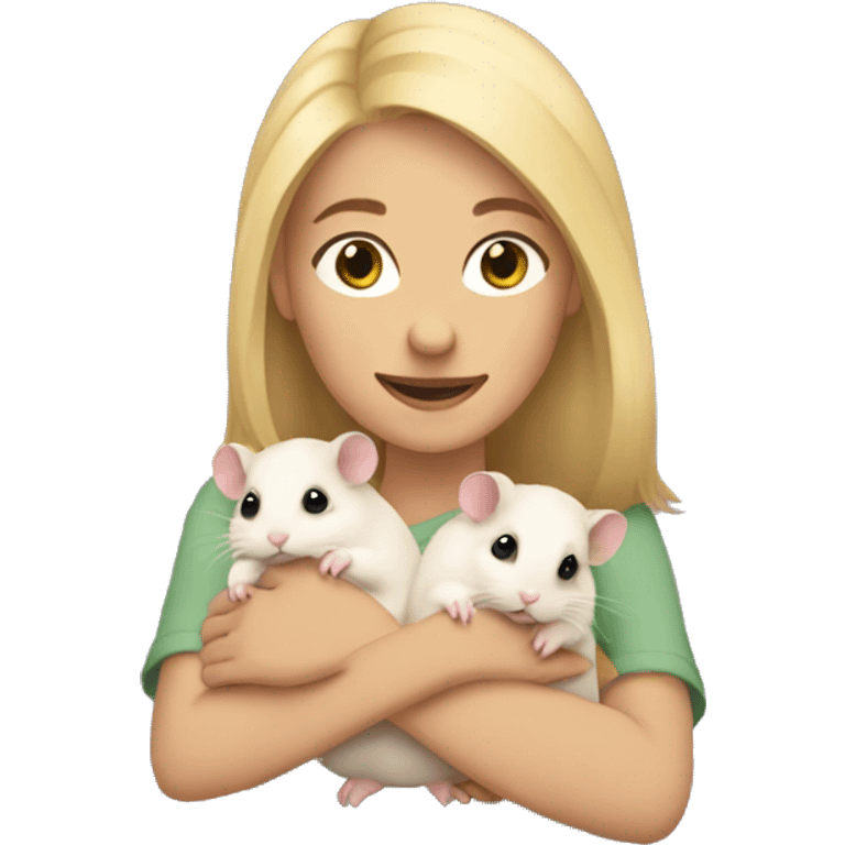 blonde girl holds three hamsters in her arms emoji