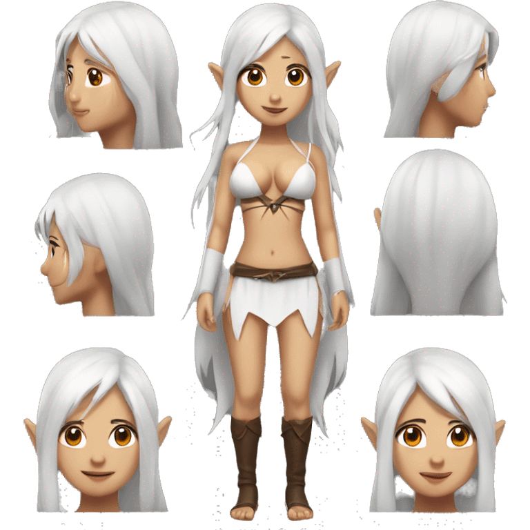 Asian feminine shirtless full body slim long white hair elf leather costume emoji