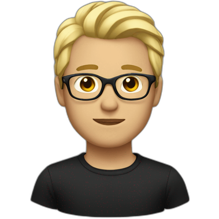 man with blonde hair, brown brows and glasses and black tshirt emoji