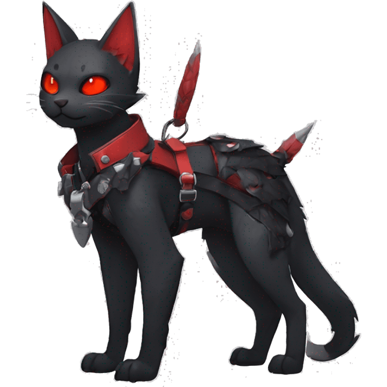 cool edgy black punk red ethereal fantasy nargacuga-bat-cat-Fakemon collar harness full body emoji