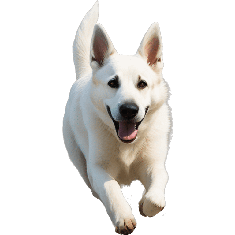 White German shepherd running on the beach  emoji