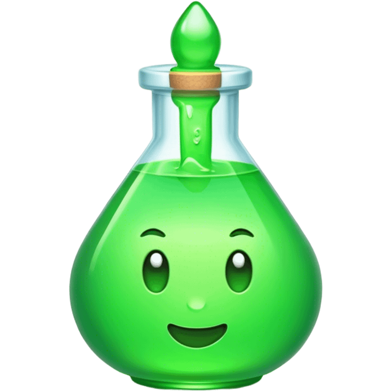 Clash of Clans aesthetic: Cinematic Playful Pixel 3D green health Potion Emoji, rendered in a 3D vector-style similar to standard emojis with minimal shading and bold, simplified shapes. A compact, distinct form with signature details, softly glowing with a pixelated adventure charm. Simplified yet unmistakably iconic, highly detailed and consistent, glowing with a soft radiance and high shine. Stylized with a touch of classic pixel-art charm and a soft glowing outline, capturing the essence of a beloved gaming relic with a friendly, playful manner! emoji