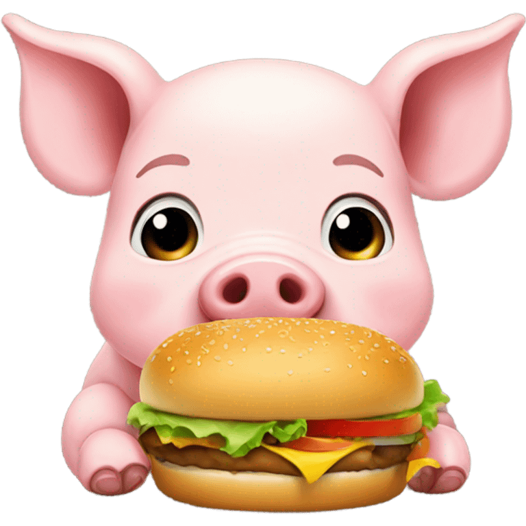 baby pig eating hamburger emoji