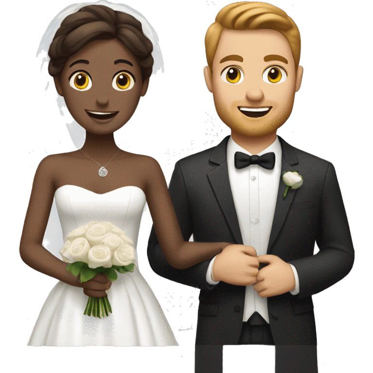 Wedding proposal with White skin and brown-haired groom and bride emoji