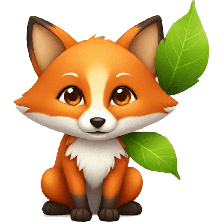 little cute fox with leaf emoji