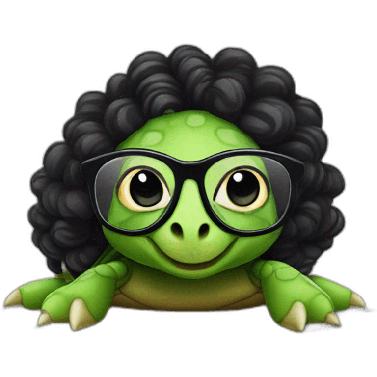 Sexy Turtle with glasses and long black curly hair emoji