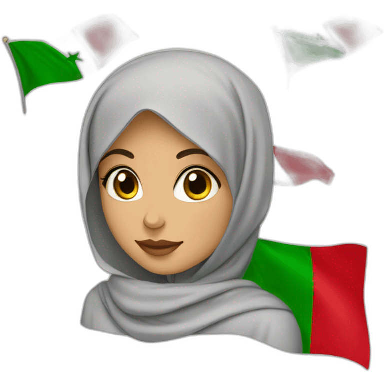 A hijabi teenager moroccan girl wearing oversized things and raising moroccan and Palestinian flag emoji