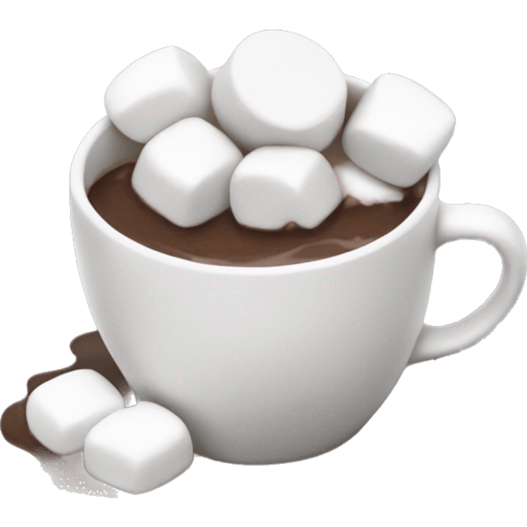 small pile of realistic white marshmallows with bottom half soaked in hot chocolate. emoji