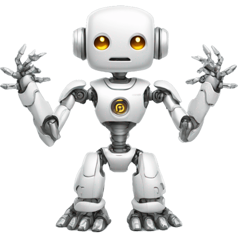 a high-tech white metal robot with multiple arms like an indian god but cute emoji