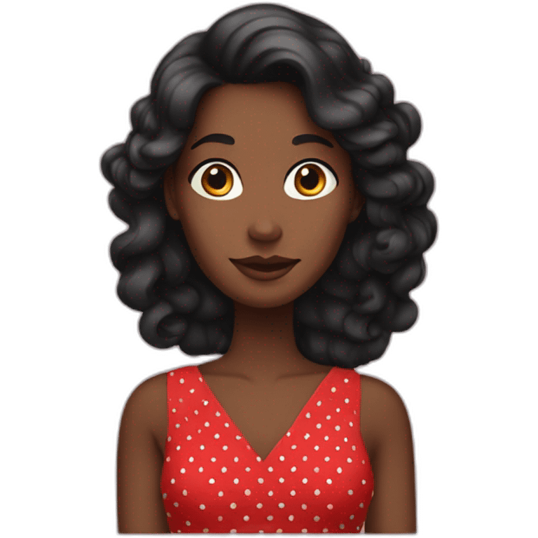 Black long haired woman who wears classic red dresses with polka dots emoji