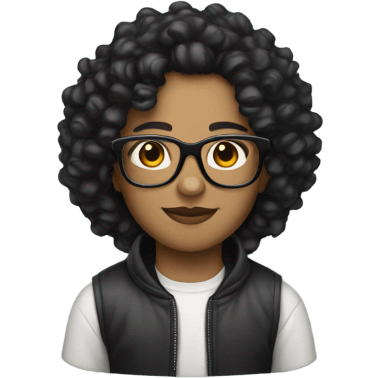 Light skin with black curls and glasses  emoji