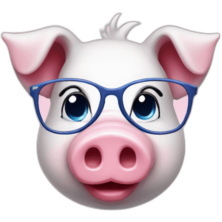 Pink piggy with glasses and blue eyes emoji