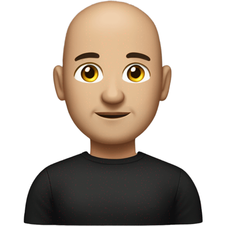 A slightly overweight middle-aged Italian man with olive-toned skin with bald hair and no facial hair. He is wearing a sleek black smart shirt, casually unbuttoned at the top. emoji