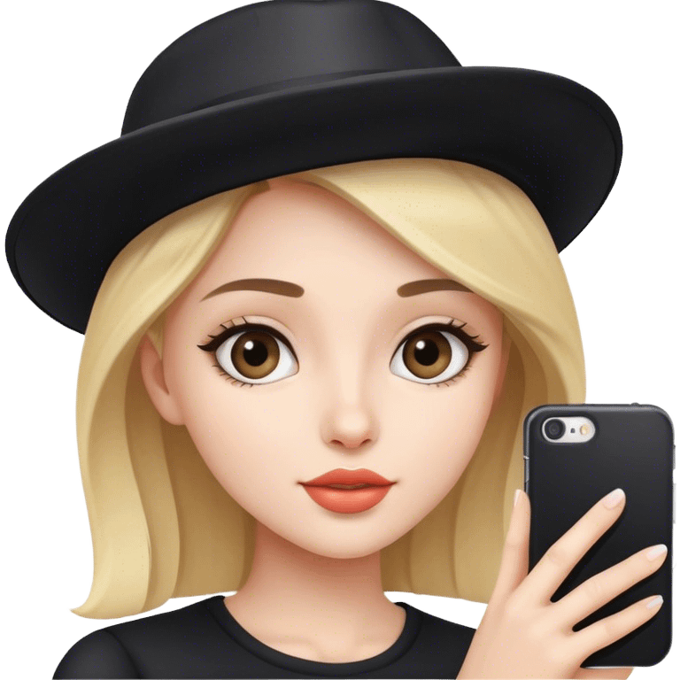 girl with black hat selfie emoji