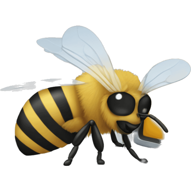 A bee working on a computer emoji