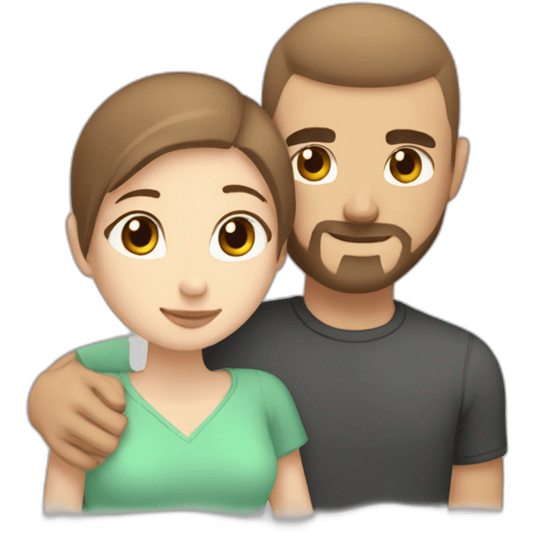 white skin Boyfriend with a light brown buzzcut and medium length dark brown hair girlfriend hugging emoji