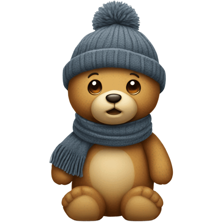 Standing Teddy bear with winter hat and scarf emoji