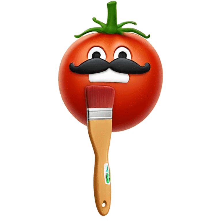 Tomato wearing a fake mustache holding a paint brush with its mouth open  emoji