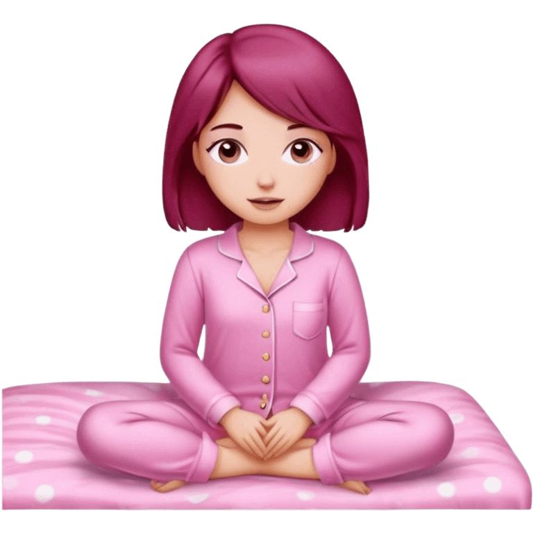 A beautiful, burgundy haired girl wearing pink pajamas emoji