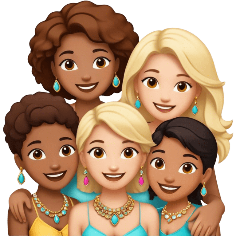 cheerful friends with jewelry emoji