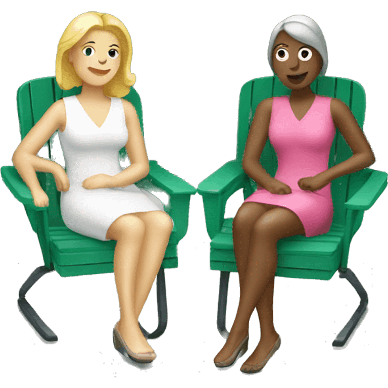 2 white women sitting on plastic lawn chairs emoji