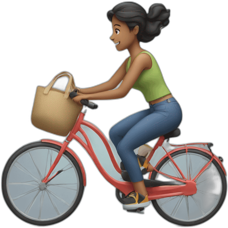 woman riding cycle with bag on the wheel emoji