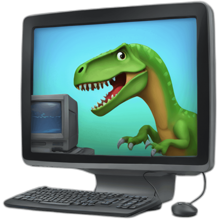 Dinosaur using a computer emoji