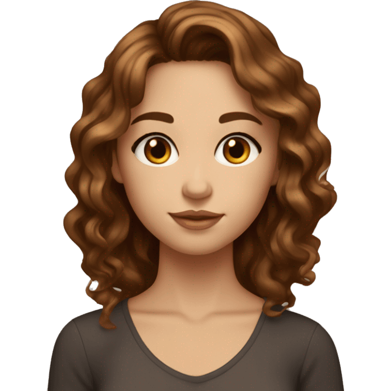 Girl with fair skin , thin almond eyes , brown eyes , brown wavy hair with caramel balayage emoji