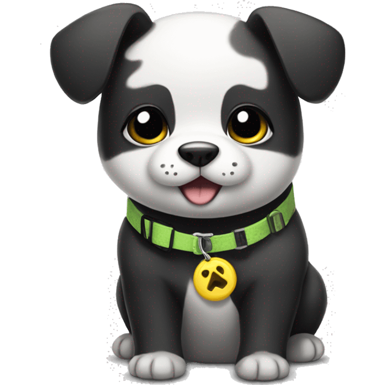 panda dog with a collar that says Pikachu emoji