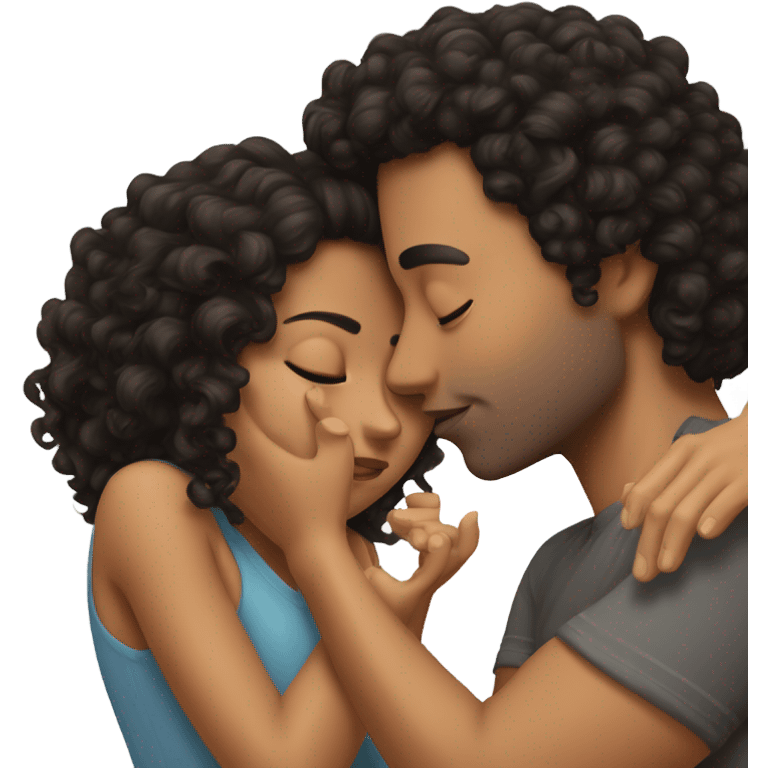 Hispanic with curly black hair kissing a curly brown hair white girl  emoji