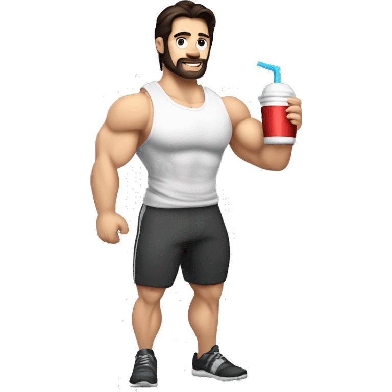 caucasian white muscled guy dark hair drinking a protein shake, goes to the gym everyday and works in tech emoji