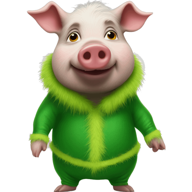 Potbelly pig in a grinch suit emoji