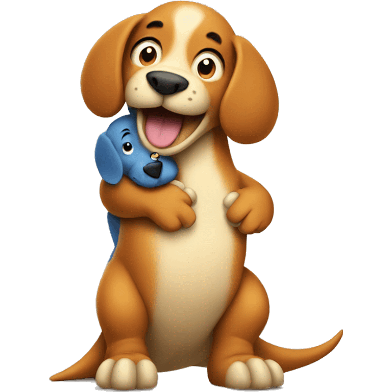 Dinosaur hugging a dog emoji