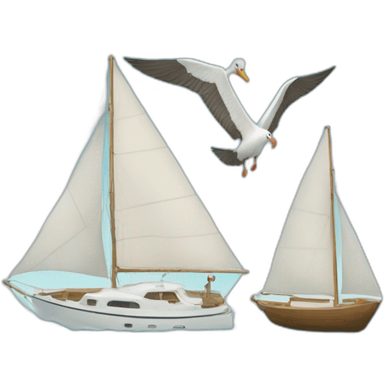 two albatrosses and a sailboat emoji