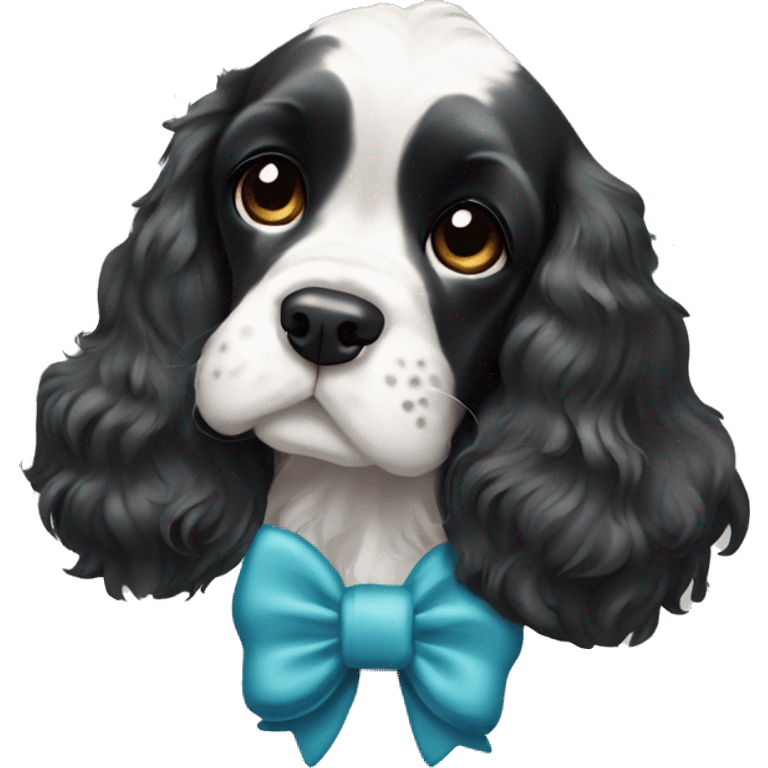 Black and white cocker spaniel with bow around her neck  emoji