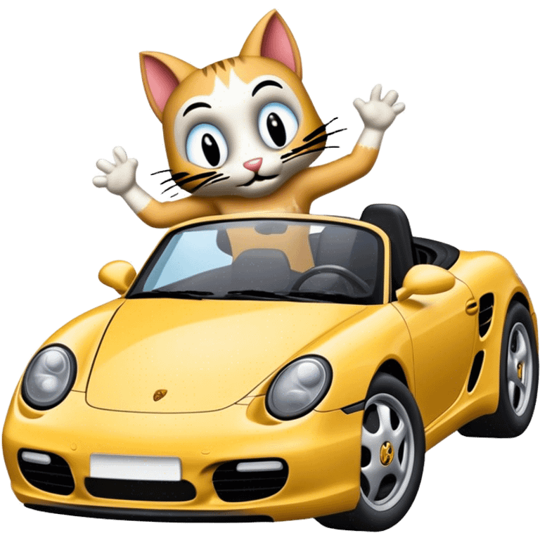 Krazy Kat driving a porsche boxter emoji