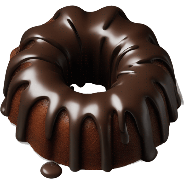 Chocolate Bundt cake with no icing, just dark chocolate drizzle and chocolate chips on top emoji