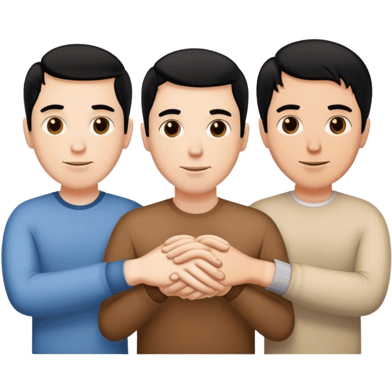 Three men holding hands, all white, one with black hair and one with brown hair emoji