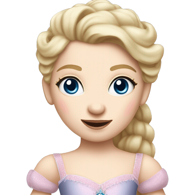 A sugar plum fairy ballerina performing in the nutcracker ballet. she has blue eyes, blonde hair, and pale skin. She is dancing ballet emoji