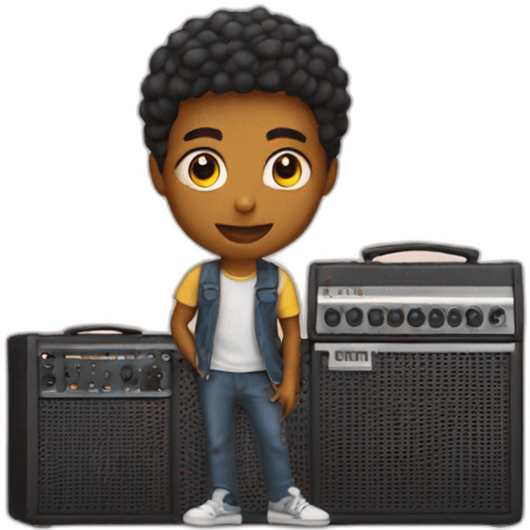 young guy with amplifier emoji