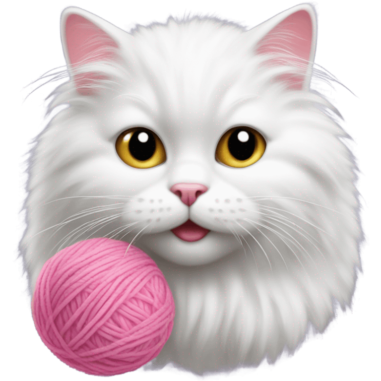 Realistic white cat playing with pink yarn emoji