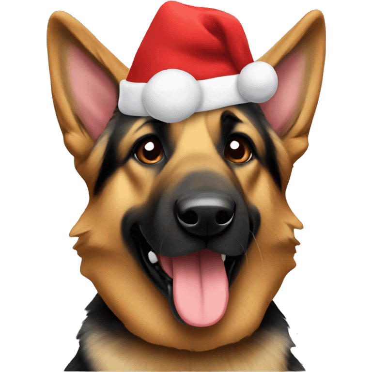 German shepherd with Christmas hat emoji