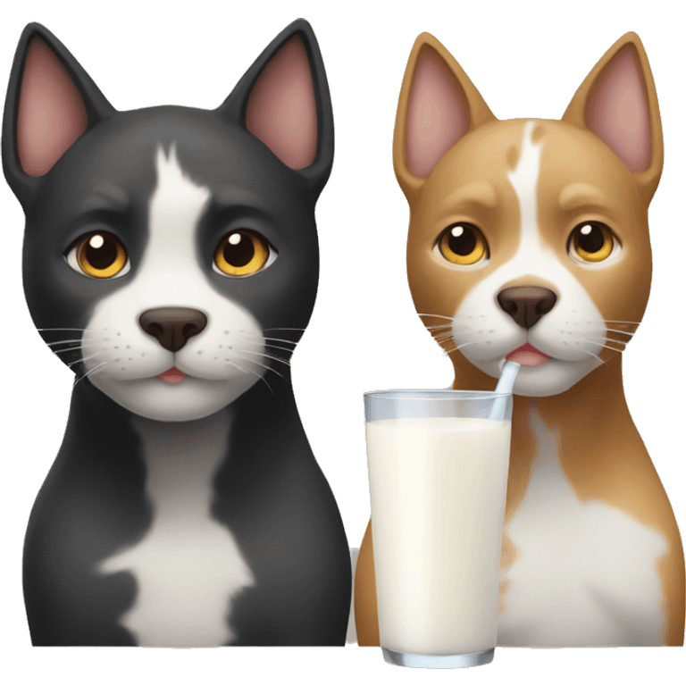 cat and a dog at the same time drinking milk emoji